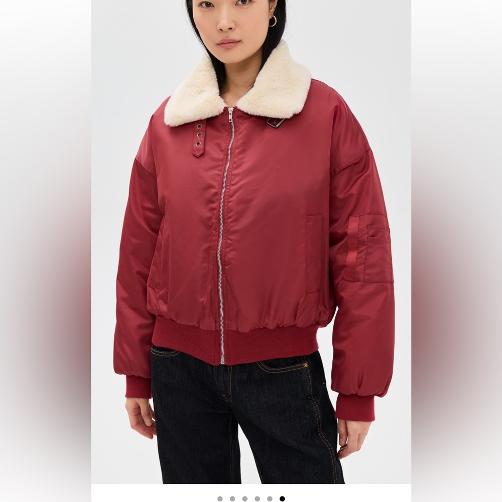 Lioness Burgundy Bomber Jacket with Cream Collar - Picture 6 of 6